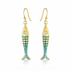 🐠 Gold and Teal Fish Earrings 🌊💫